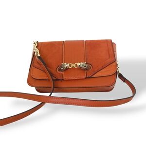 Topshop Burnt Orange Crossbody Bag Gold Leopard Buckle Bougie Stylish Kitschy